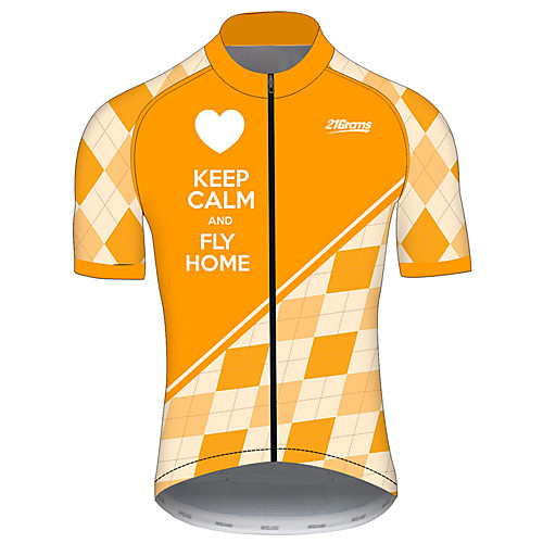 

21Grams Men's Short Sleeve Cycling Jersey Spandex Black / Orange Plaid Checkered Patchwork Novelty Bike Jersey Top Mountain Bike MTB Road Bike Cycling UV Resistant Breathable Quick Dry Sports