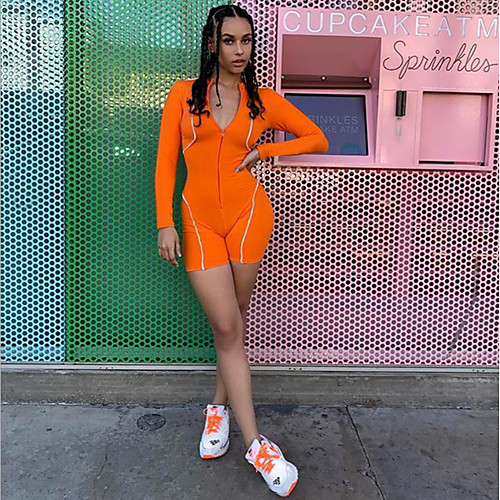 

Women's Basic Orange Blue Black Romper Onesie, Solid Colored S M L