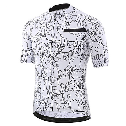 

21Grams Men's Short Sleeve Cycling Jersey Spandex BlackWhite Cat Graffiti Animal Bike Jersey Top Mountain Bike MTB Road Bike Cycling UV Resistant Quick Dry Breathable Sports Clothing Apparel