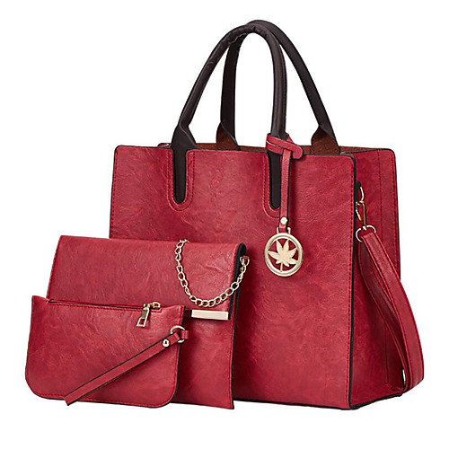

Women's Bags PU Leather Polyester Bag Set 3 Pcs Purse Set Solid Color Daily Office & Career Bag Sets Handbags Black Red Blushing Pink Brown