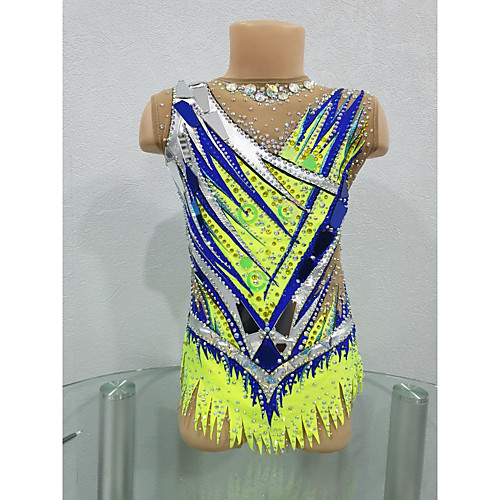 

21Grams Rhythmic Gymnastics Leotards Artistic Gymnastics Leotards Women's Girls' Leotard Yellow Spandex High Elasticity Breathable Handmade Jeweled Diamond Look Sleeveless Training Dance Rhythmic