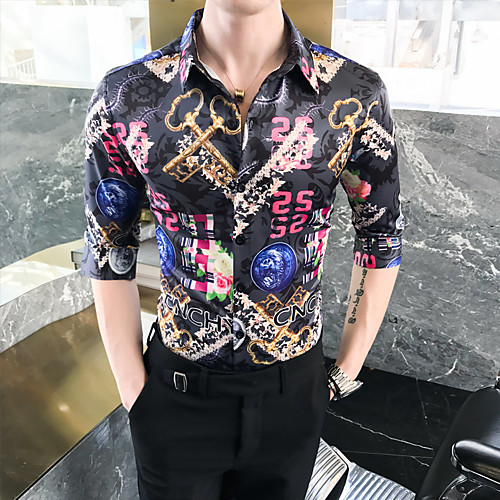 

Men's Geometric Slim Shirt Basic Daily Classic Collar Black / Short Sleeve