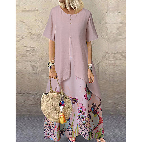 

Women's Swing Dress Blushing Pink Green Beige Short Sleeves Geometric Round Neck Hot M L XL XXL 3XL 4XL