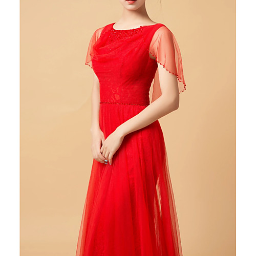 

A-Line Elegant Engagement Formal Evening Dress Jewel Neck Sleeveless Floor Length Tulle with Beading Appliques 2021