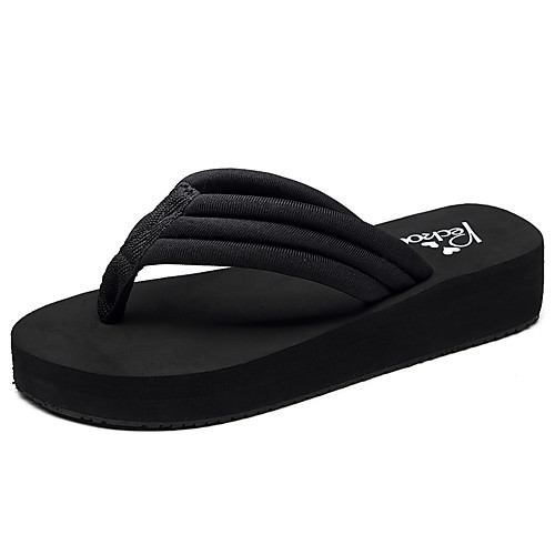 

Women's Slippers & Flip-Flops Flat Heel Open Toe Polyester Casual / Minimalism Walking Shoes Summer Black