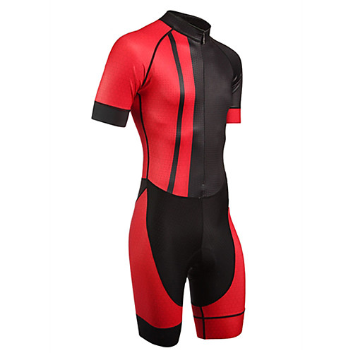 

21Grams Men's Short Sleeve Triathlon Tri Suit Black / Red Patchwork Geometic Bike Clothing Suit UV Resistant Breathable 3D Pad Quick Dry Sweat-wicking Sports Solid Color Mountain Bike MTB Road Bike