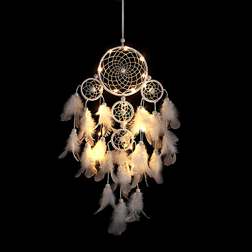 

Newly Big Dreamcatcher Wind Chime White Feather Dream Catcher Car Hanging Decoration 5 Circular Home Decor Gift