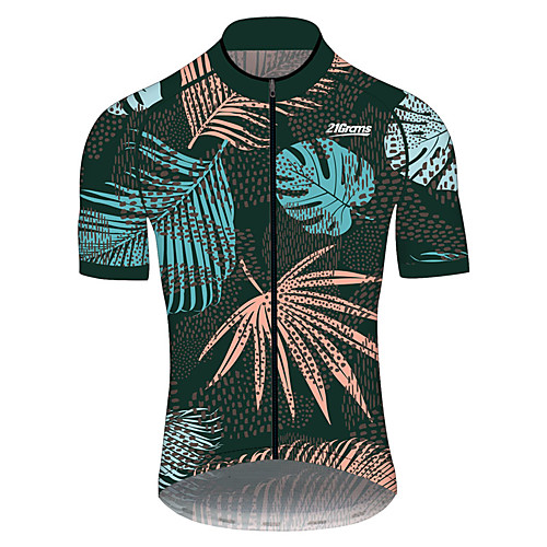 

21Grams Men's Short Sleeve Cycling Jersey Spandex Green / Yellow Polka Dot Leaf Floral Botanical Bike Jersey Top Mountain Bike MTB Road Bike Cycling UV Resistant Breathable Quick Dry Sports Clothing