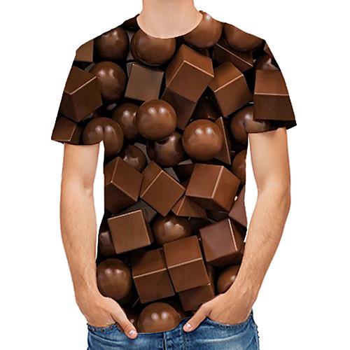 

Men's Geometric Print T-shirt Round Neck Brown