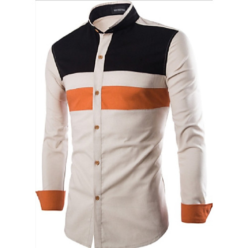 

Men's Color Block Slim Shirt Business Basic Daily Work Standing Collar White / Black / Long Sleeve