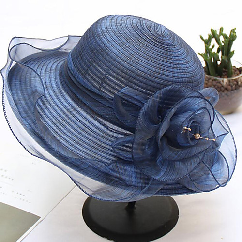 

Vintage Style Fashion Tulle / Organza / Straw Hats / Headwear with Flower / Trim / Ruffle 1 Piece Wedding / Outdoor Headpiece