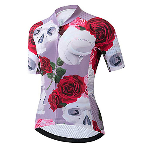 

21Grams Women's Short Sleeve Cycling Jersey Red / White Floral Botanical Bike Jersey Top Mountain Bike MTB Road Bike Cycling UV Resistant Breathable Quick Dry Sports Clothing Apparel / Stretchy