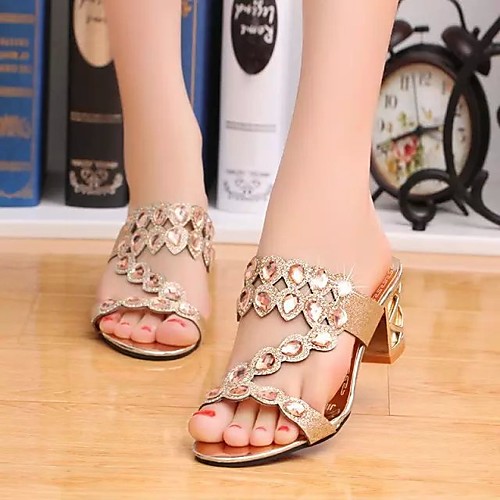 

Women's Sandals Chunky Heel Open Toe PU Summer Gold / Blue / Black