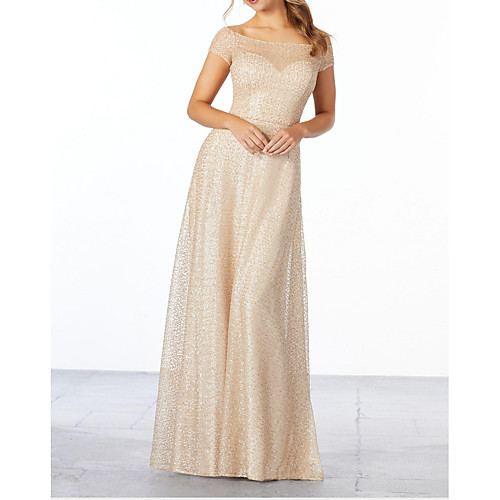 

Sheath / Column Off Shoulder Floor Length Polyester Bridesmaid Dress with Pleats / Sequin