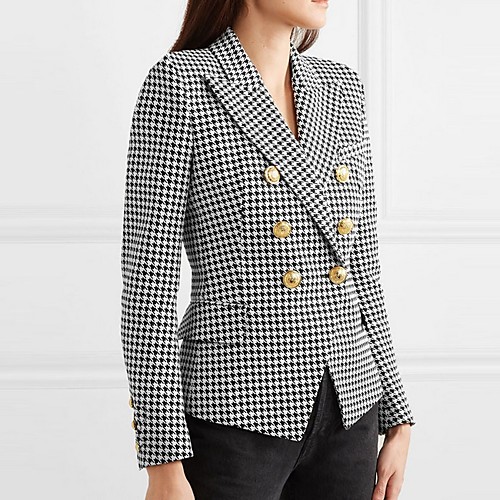 

Women's Blazer, Houndstooth / Solid Colored Notch Lapel Polyester Black / White / Fuchsia