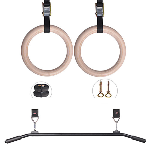 

Gymnastic Rings Sports Wood Yoga Exercise & Fitness Gym Workout Adjustable Olympic Durable Heavy Duty Crossfit Shoulder Strength High Strength For Men Women