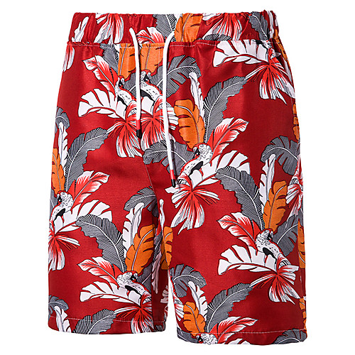 

Men's Sporty Slim Shorts Pants Pattern Flower / Floral Flower Low Waist Black Red Navy Blue / Drawstring