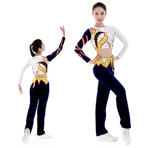 

Cheerleader Costume Gymnastics Suits Women's Girls' Kids Pants / Trousers Spandex High Elasticity Handmade Long Sleeve Competition Dance Rhythmic Gymnastics Gymnastics White