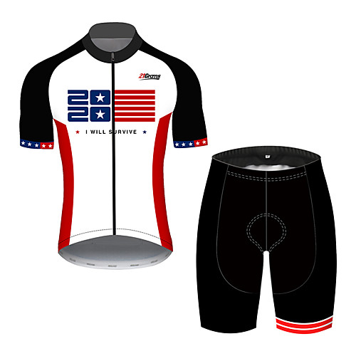 

21Grams Men's Short Sleeve Cycling Jersey with Shorts Spandex Polyester Black / White American / USA National Flag Bike Clothing Suit UV Resistant Breathable 3D Pad Quick Dry Sweat-wicking Sports