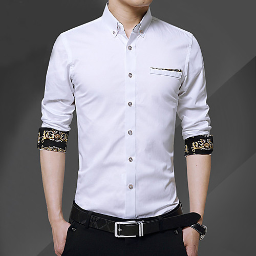 

Men's Shirt Solid Colored Geometric Long Sleeve Daily Tops Business Basic White Black Red