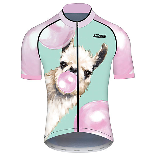 

21Grams Men's Short Sleeve Cycling Jersey Spandex PinkGreen Balloon Alpaca Animal Bike Jersey Top Mountain Bike MTB Road Bike Cycling UV Resistant Quick Dry Breathable Sports Clothing Apparel