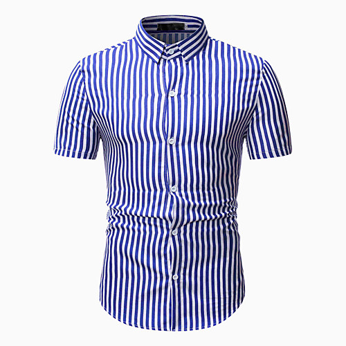 

Men's Striped Blue & White Shirt Basic Daily Classic Collar Black / Blue / Red / Short Sleeve