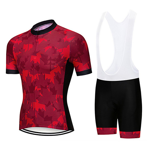 

21Grams Men's Short Sleeve Cycling Jersey with Bib Shorts Spandex Polyester Red Leaf Bike Clothing Suit UV Resistant Breathable 3D Pad Quick Dry Sweat-wicking Sports Solid Color Mountain Bike MTB