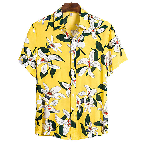 

Men's Floral Shirt Basic Boho Daily Beach Classic Collar Rainbow / Short Sleeve