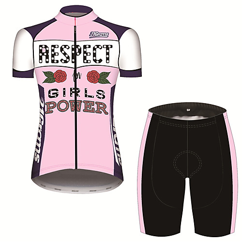 

21Grams Women's Short Sleeve Cycling Jersey with Shorts Spandex Polyester Pink / Black Floral Botanical Rose Bike Clothing Suit Breathable 3D Pad Quick Dry Ultraviolet Resistant Sweat-wicking Sports