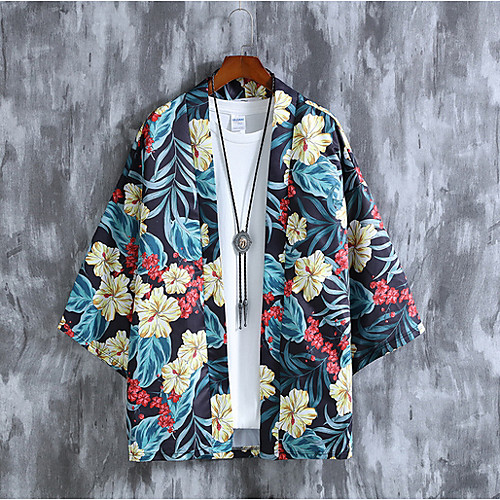 

Men's Shirt Floral 3/4 Length Sleeve Daily Tops Black