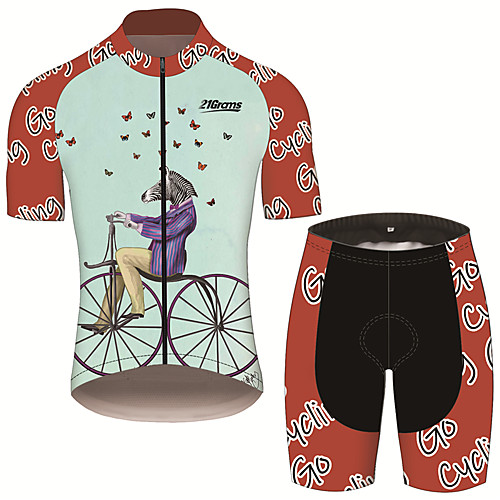

21Grams Men's Short Sleeve Cycling Jersey with Shorts Spandex Black / Red Butterfly Zebra Animal Bike UV Resistant Quick Dry Breathable Sports Butterfly Mountain Bike MTB Road Bike Cycling Clothing
