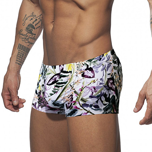 

Men's Sporty Basic White Boy Leg Swim Trunk Bottoms Bikini Bottoms Swimwear Swimsuit - Floral Tropical Lace up Print M L XL White