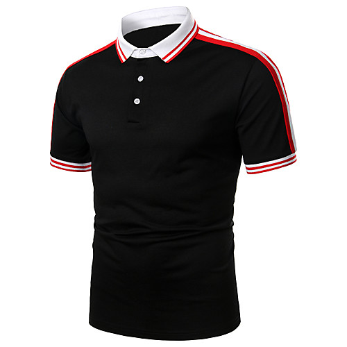 

Men's Striped Solid Colored Black & Red Patchwork Polo Basic Daily Work Shirt Collar Black / Gray / Short Sleeve