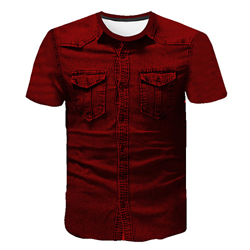 

Men's T shirt Solid Colored Abstract 3D Print Short Sleeve Going out Tops Business Streetwear Wine