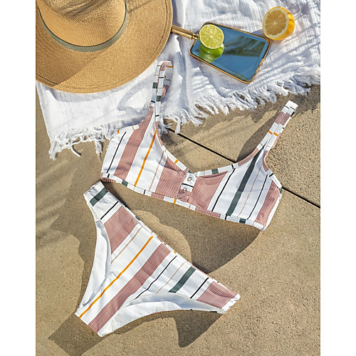 

Women's Bikini Swimsuit Print White Black Swimwear Halter Bathing Suits