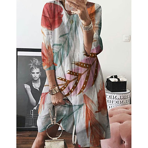 

Women's Loose Dress - 3/4 Length Sleeve Print Spring & Summer Tunics Casual / Daily White Red Yellow Green S M L XL XXL XXXL XXXXL XXXXXL