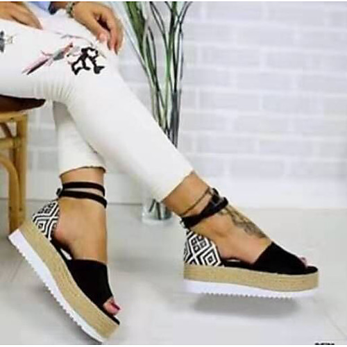 

Women's Sandals Wedge Sandals Comfort Shoes Summer Flat Heel Peep Toe Casual Comfort Daily Geometric PU Walking Shoes White / Black / Pink