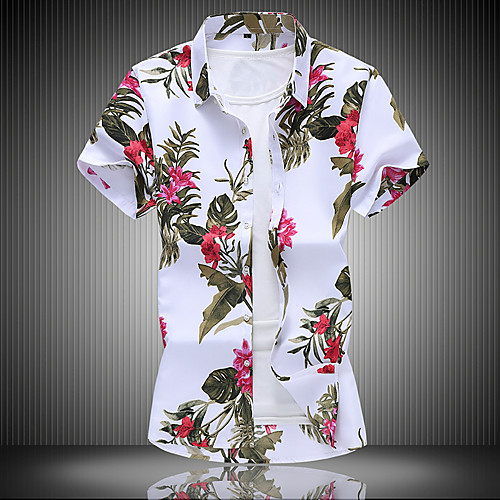 

Men's Shirt Floral 3D Short Sleeve Daily Tops Basic Elegant White Black