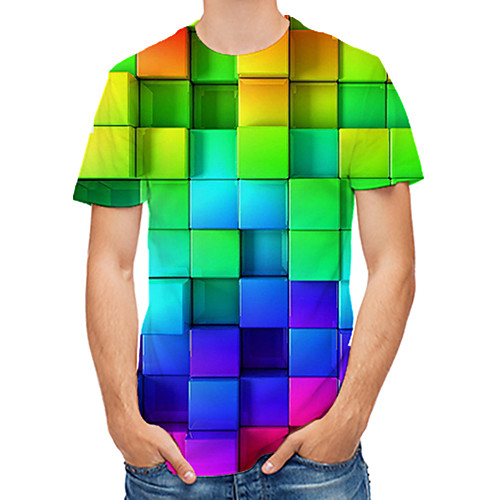 

Men's Geometric Graphic Print T-shirt Daily Round Neck Rainbow / Short Sleeve