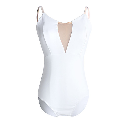 

Uniform Rhythmic Gymnastics Leotards Women's Leotard Spandex Micro-elastic Breathable Patchwork Sleeveless Training Ballet Dance Gymnastics White