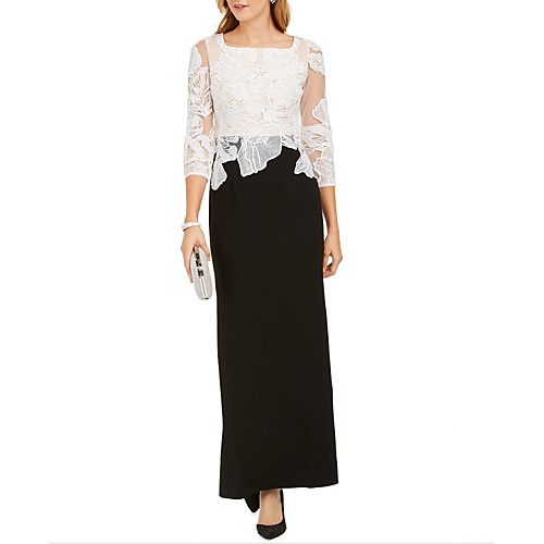 

Sheath / Column Mother of the Bride Dress Elegant Jewel Neck Floor Length Polyester 3/4 Length Sleeve with Appliques 2021