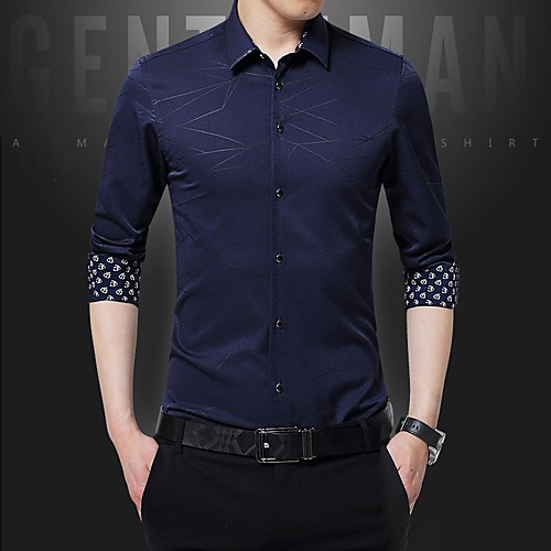 

Men's Shirt Graphic Solid Colored Geometric Long Sleeve Daily Tops Business Elegant White Black Purple