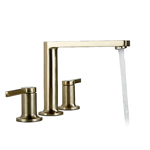 

Bathroom Sink Faucet - Widespread Brushed Gold Finish Dual Handles Three Holes Basin Sink Mixer Tap Washroom Faucet Luxury