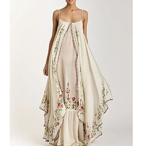 

Women's Strap Dress Maxi long Dress - Sleeveless Floral Print Summer Beach Boho Holiday Vacation 2020 White Purple Light Blue S M L XL XXL XXXL