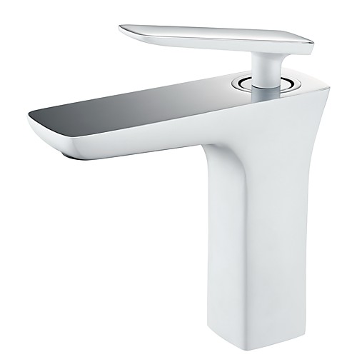 

Bathroom Sink Faucet - Deck Mounted White Basin Sink Mixer Tap Single Hole Bathroom Wash Faucet