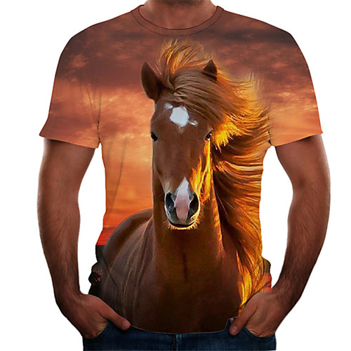 

Men's Plus Size Color Block 3D Print Slim T-shirt Basic Daily Round Neck Light Brown / Short Sleeve