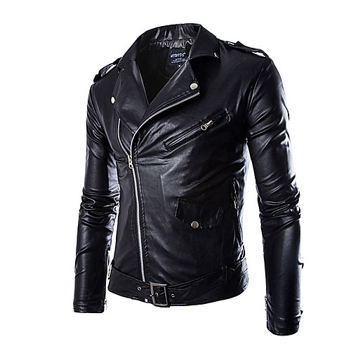 

Men's Daily Basic Fall & Winter Regular Jacket, Solid Colored Shirt Collar Long Sleeve Polyester Black / White