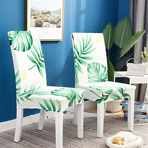 

2 Pack Green Leaves Print Super Fit Stretch Chair Cover Stretch Removable Washable Dining Room Chair Protector Slipcovers Home Decor Dining Room Seat Cover