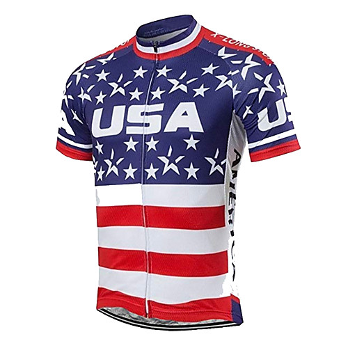 

21Grams Men's Short Sleeve Cycling Jersey Spandex Polyester Blue / White American / USA Stars National Flag Bike Jersey Top Mountain Bike MTB Road Bike Cycling UV Resistant Breathable Quick Dry Sports