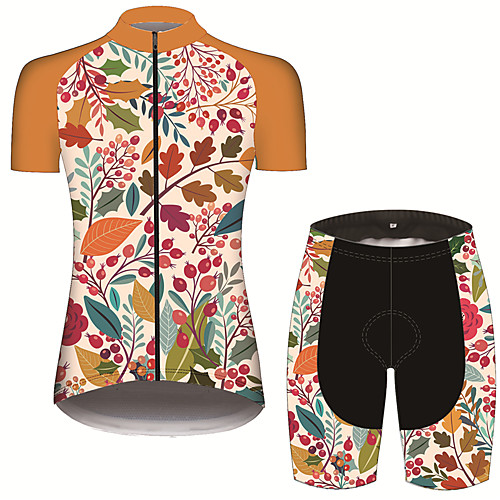 

21Grams Women's Short Sleeve Cycling Jersey with Shorts Spandex Polyester Black / Yellow Patchwork Floral Botanical Bike Clothing Suit Breathable 3D Pad Quick Dry Ultraviolet Resistant Sweat-wicking